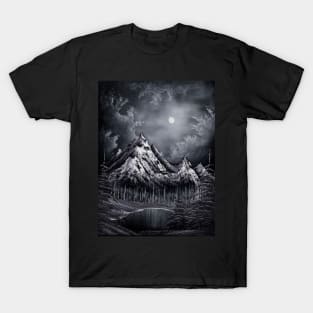 Black and White Winter Mountain Landscape T-Shirt